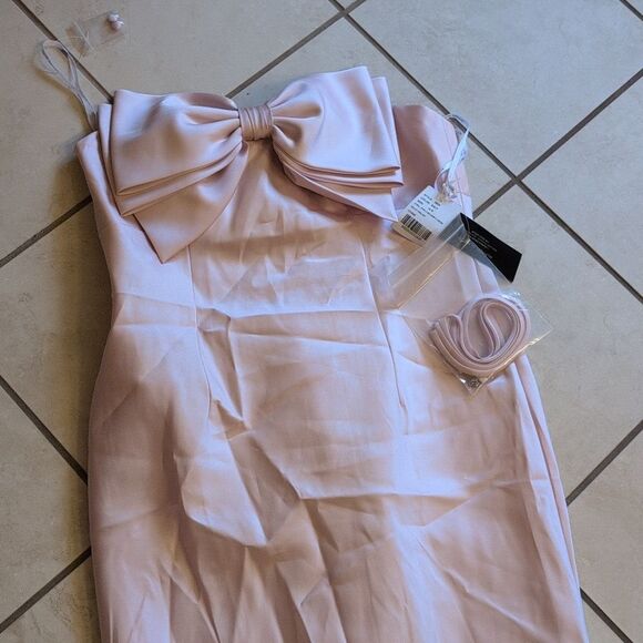 NWT Alfred Sung Strapless Satin Column Maxi Dress With Bow Ballet Pink Gown 16 - Picture 2 of 14